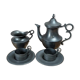 Tin lot – teapot, milk jug & duo of cups/saucers