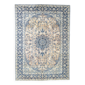 Tapis Persan Vintage Tissé Main, Motif Floral, Laine Beige & Bleu,301x414Cm