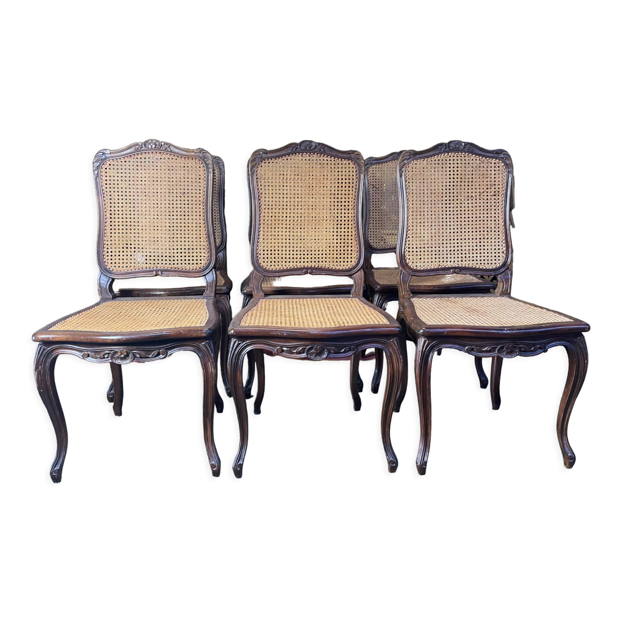 Suite of 6 Louis XV style chairs in canning