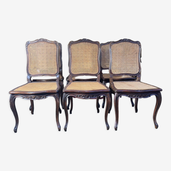 Suite de 6 chaises de style Louis XV en cannage