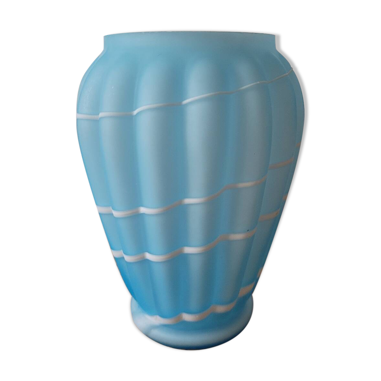 Blue and white opaline vase