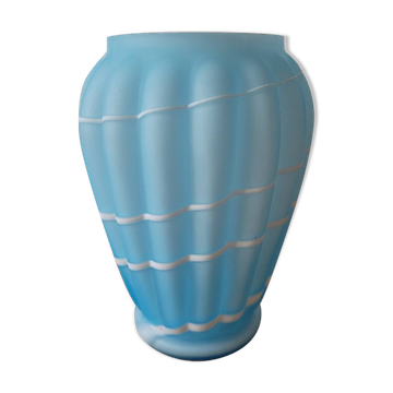Blue and white opaline vase