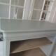 Louis Philippe style bookcase reenchanted in verdigris, 3 light oak waxed shelves.