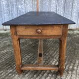 Antique oak farmhouse table with cat bar and 2 end drawers
