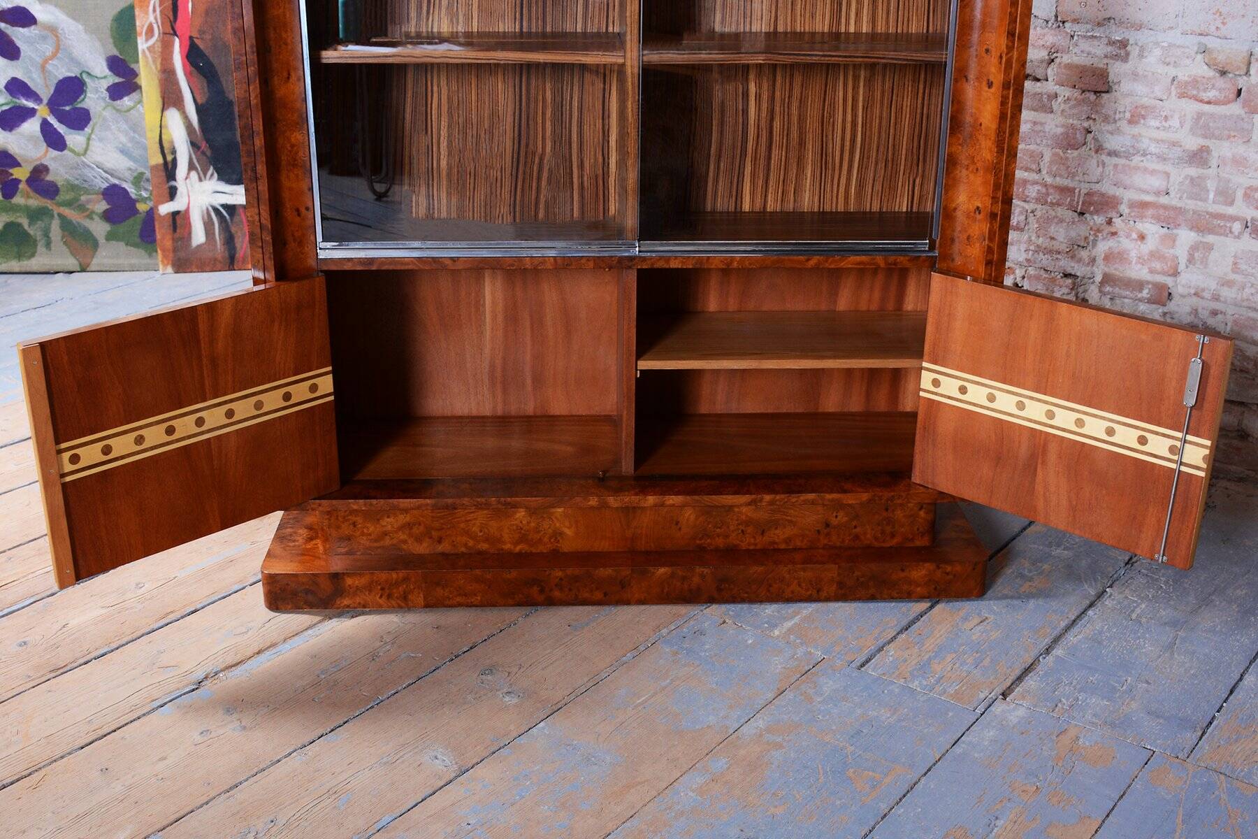 Art Deco Bookcase in Elm and Mahogany, 1920s