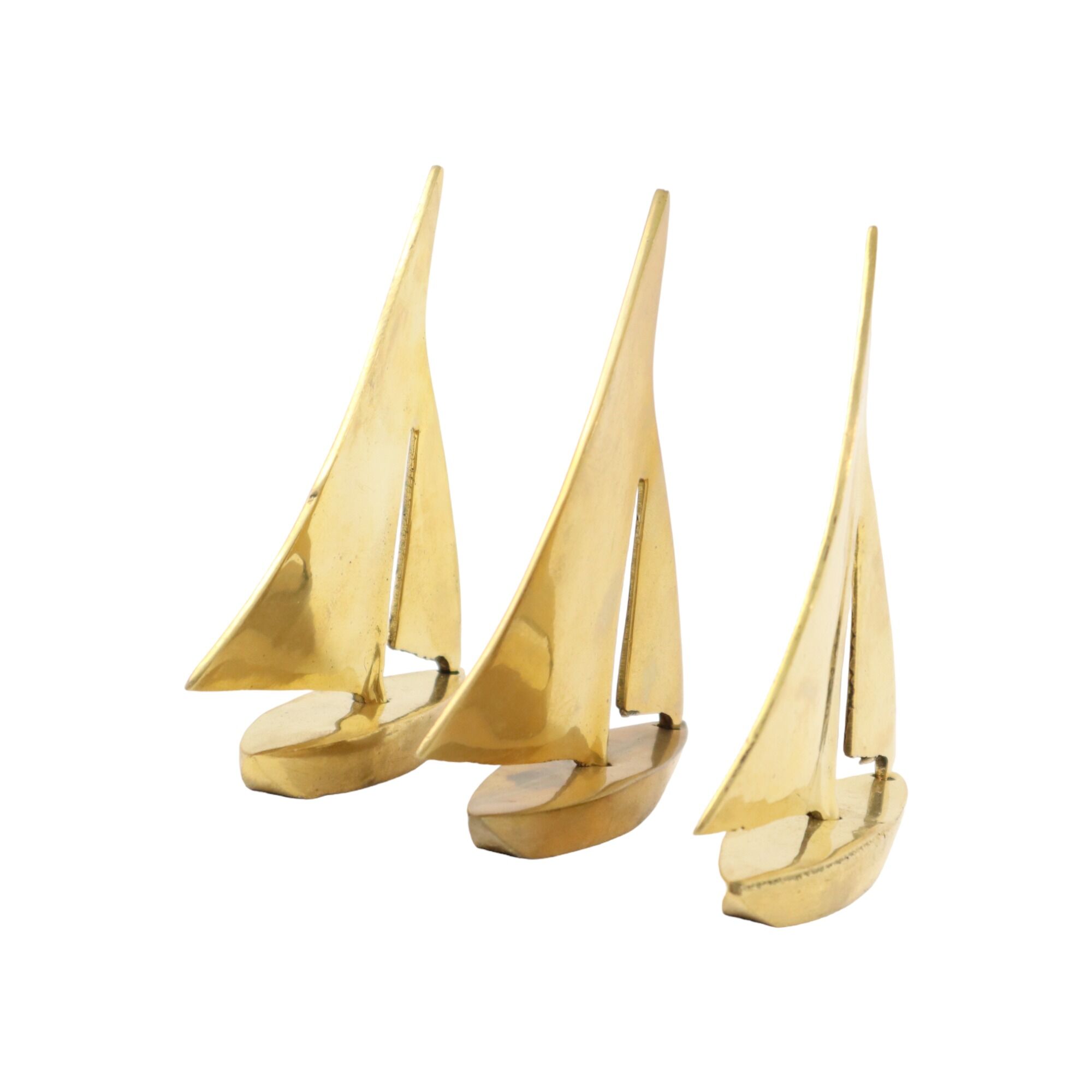Three Vintage Sailboat Figurines Brass Minimalist Boat Sixties 11cm