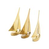 Three Vintage Sailboat Figurines Brass Minimalist Boat Sixties 11cm