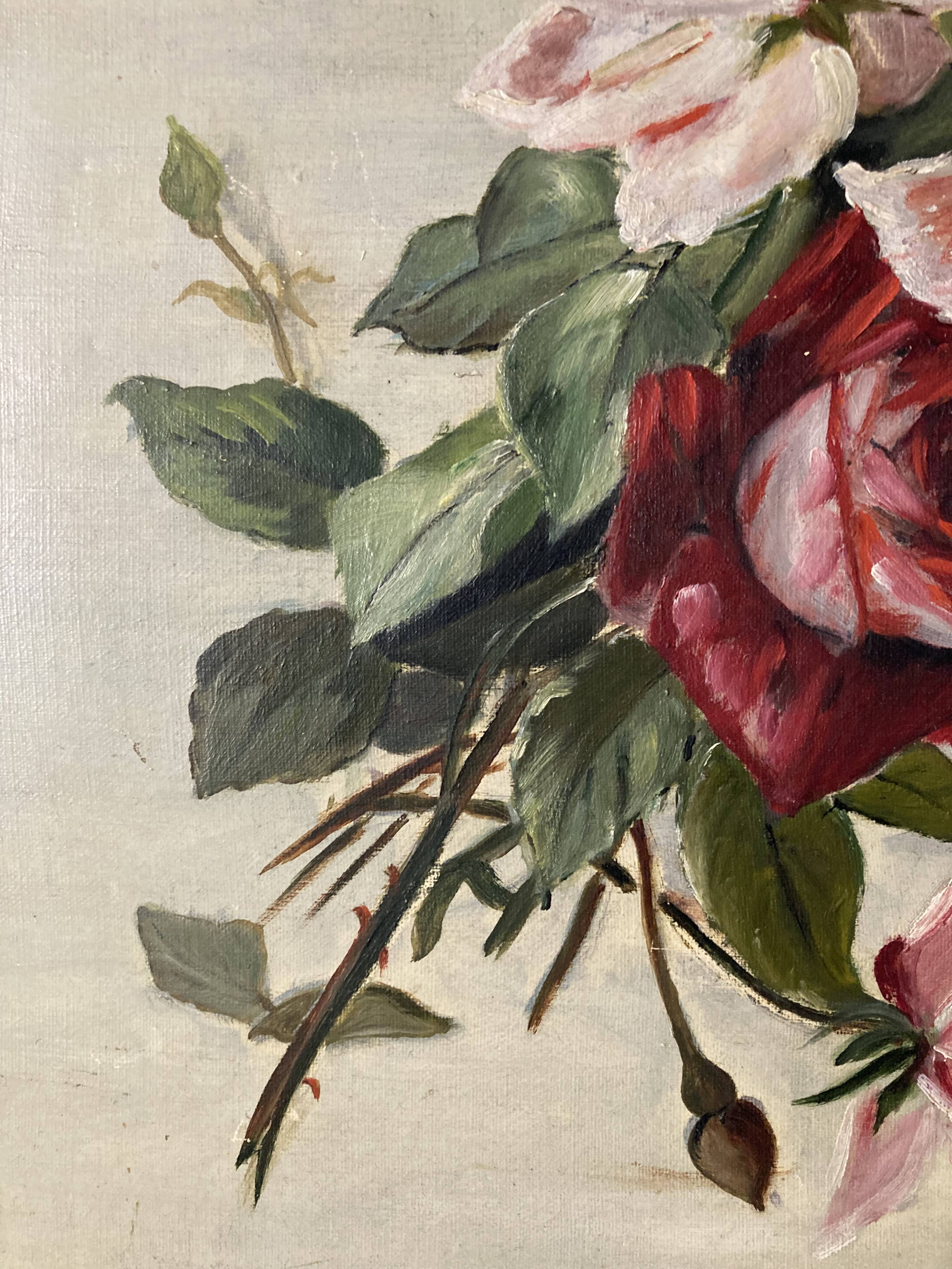 Oil on canvas with vintage roses