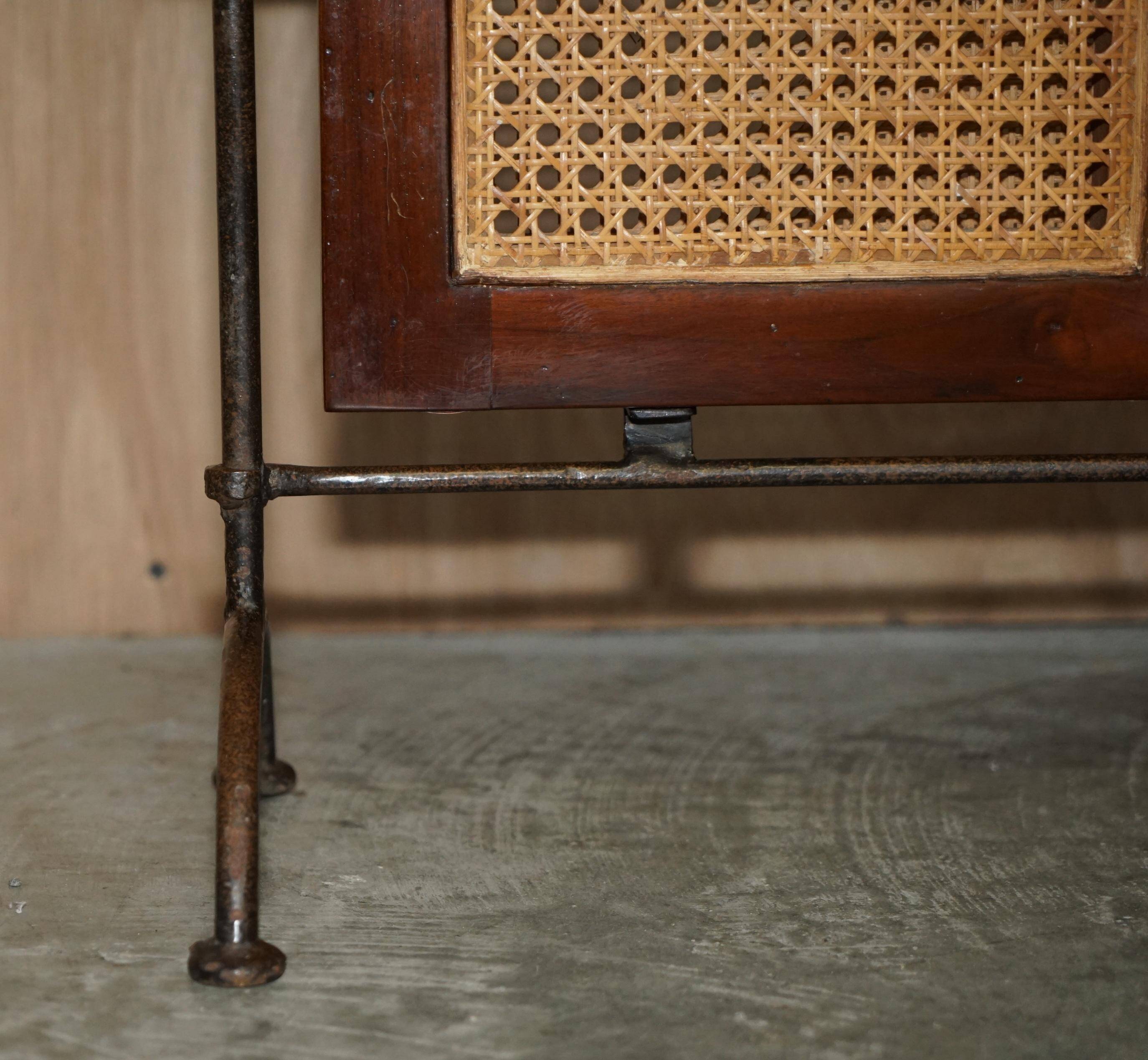 Vintage 3-panel wrought iron screen, bergère and hardwood.