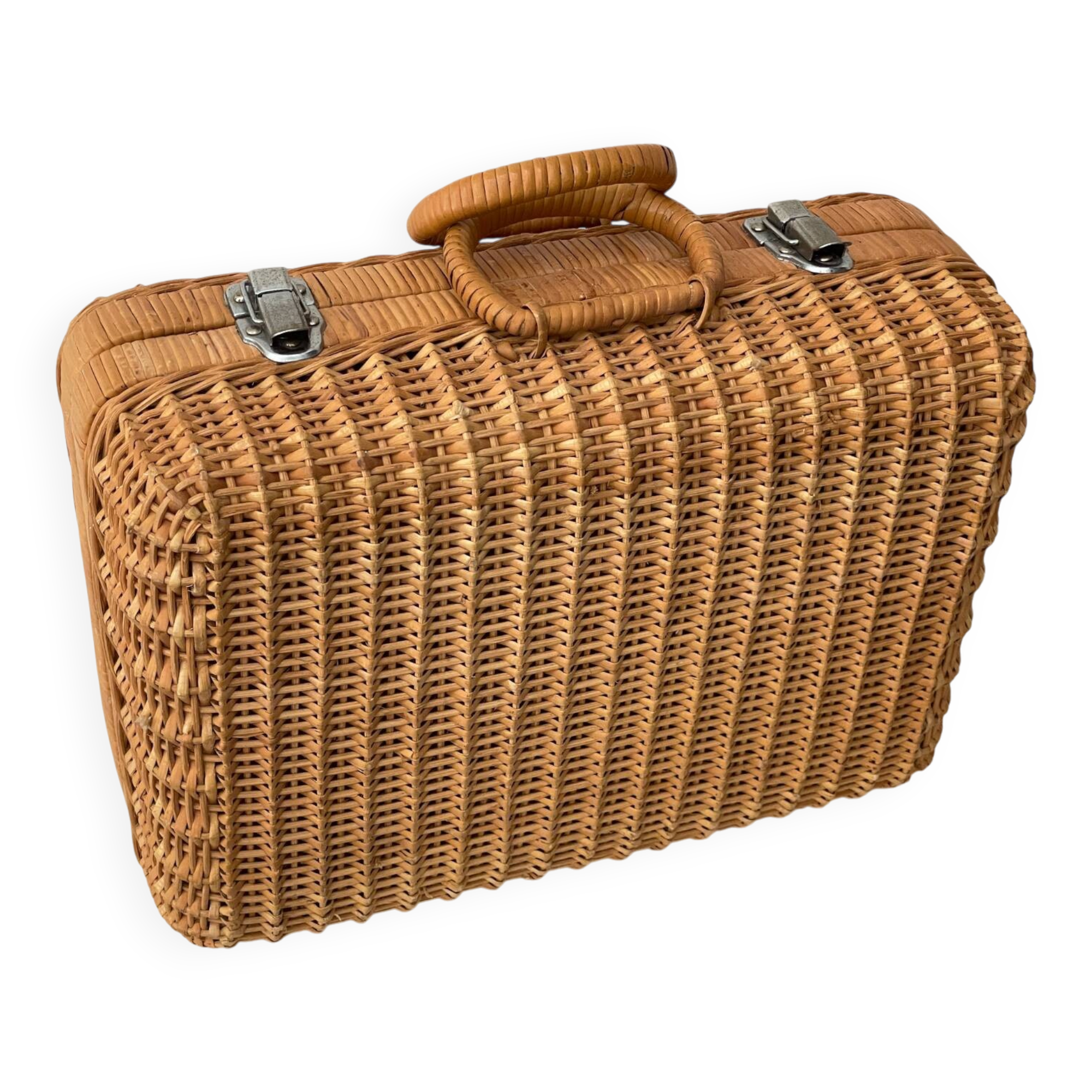 Small vintage rattan suitcase, bohemian spirit, 1960s-70s.