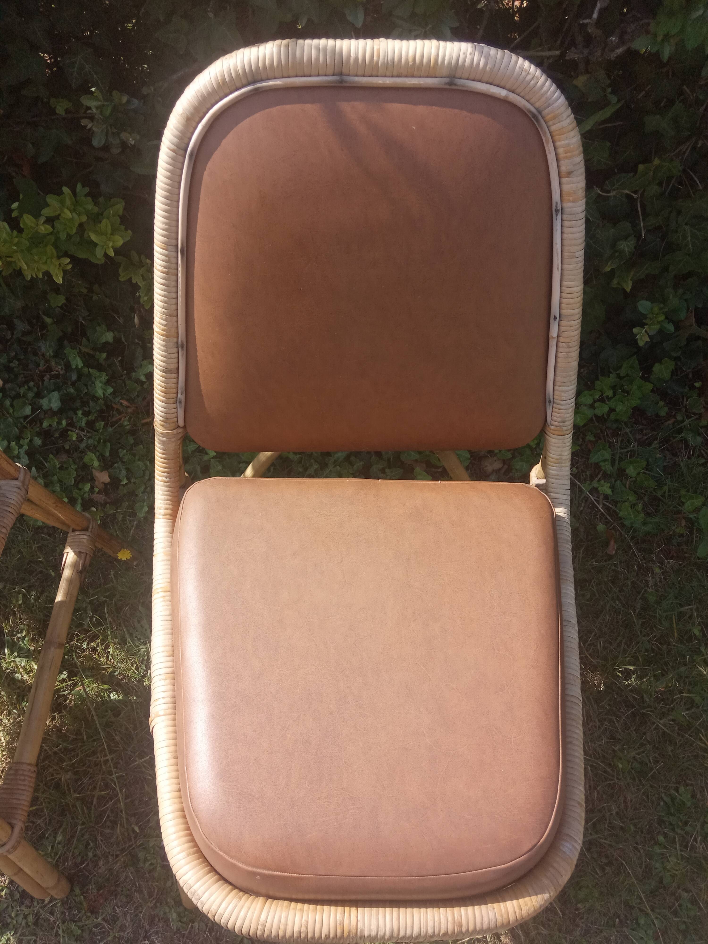 Chaises vintage rotin et skaï