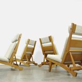 Rare set of 4 deckchairs AP71 including footstool by Hans Wegner for AP Stolen, Denmark 1968
