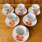 Set de tasses et sous tasses à café en porcelaine décor fleur vintage 70 Made in Italie