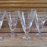 6 anciens verres à pied en verre soufflé ciselé 60/70