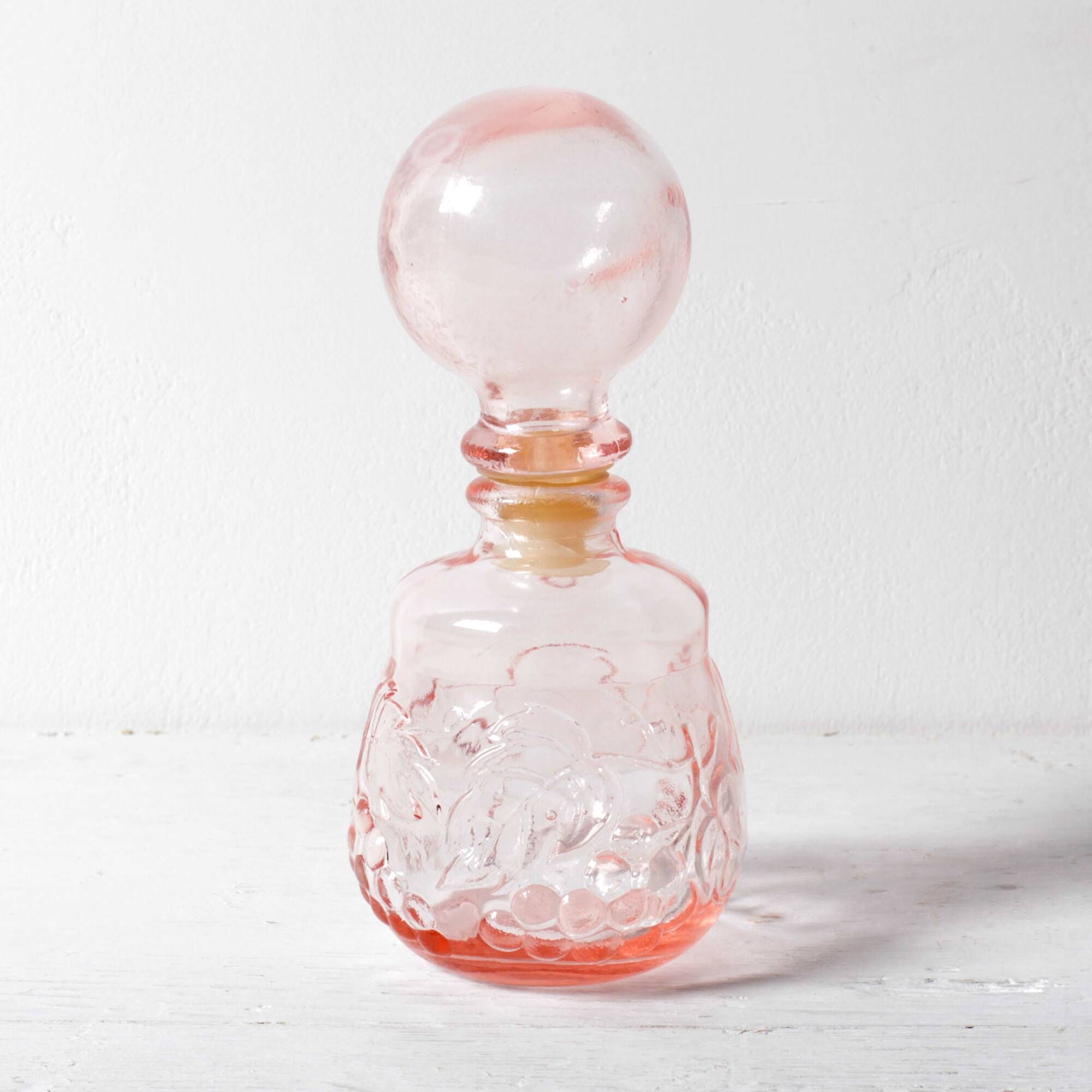 Vintage Small Pink Glass Decanter with Stopper: Mid-Century Empoli Italian