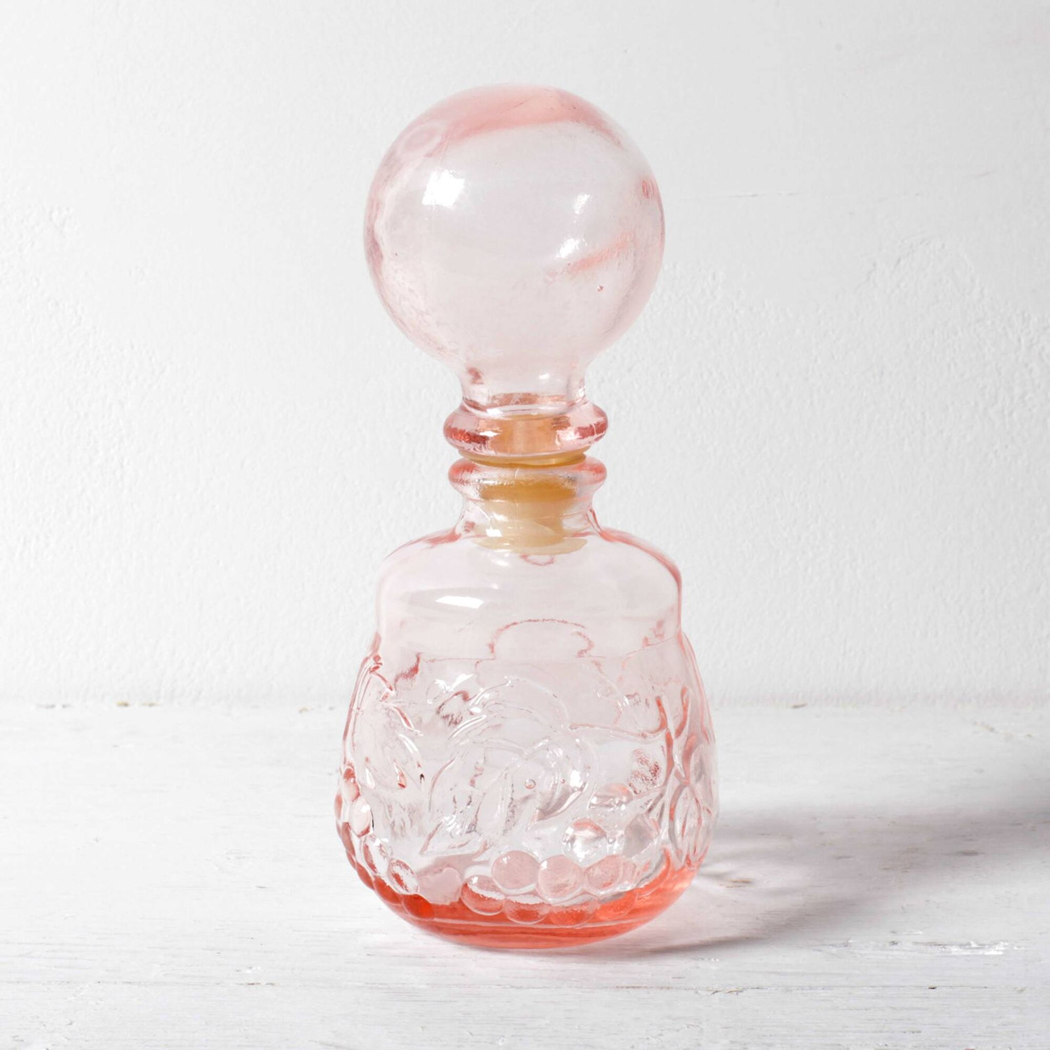Vintage Small Pink Glass Decanter with Stopper: Mid-Century Empoli Italian