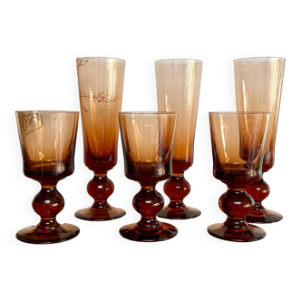 6 verres ambrés vintage