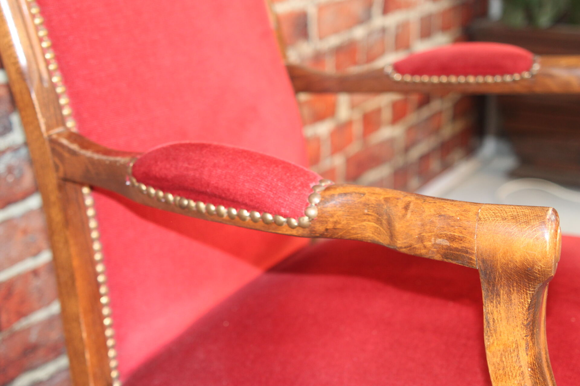 Red velvet voltaire armchair