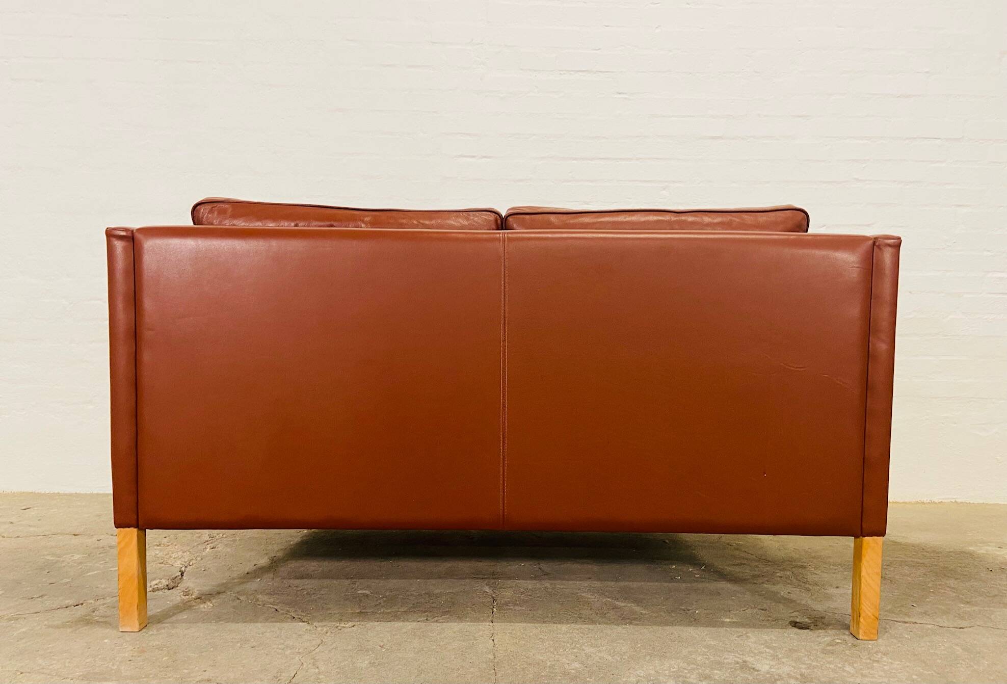 Vintage danish mid century stouby dark cognac leather 2 seater sofa