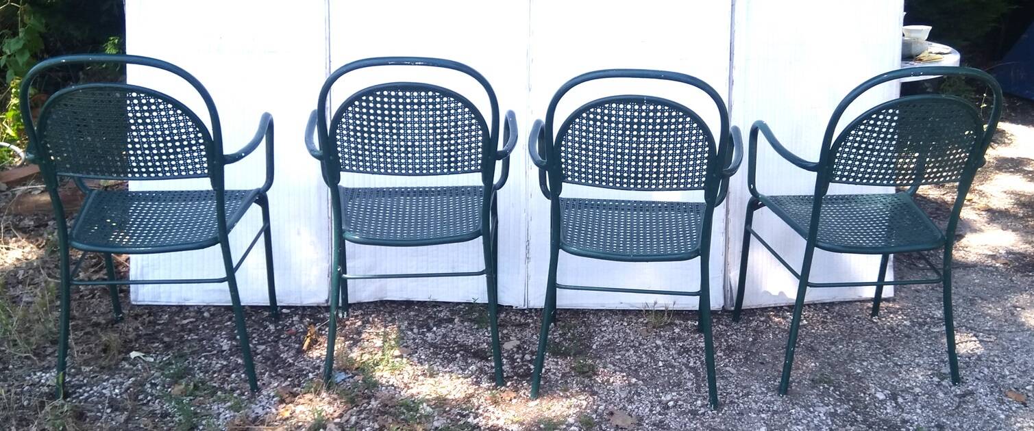 set of 4 perforated metal garden armchairs