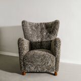 Danish Mid Century Armchair by Thorald Madsen in Grey Sheepskin, 1940s