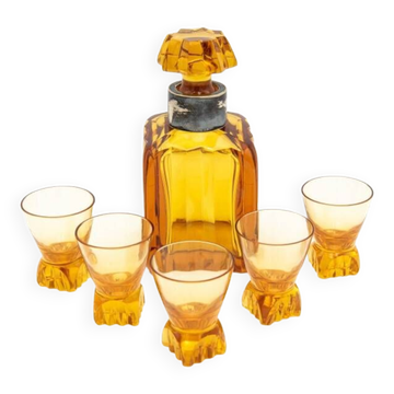 Crystal carafe and 5 glasses, WMF Germany, Art Deco.
