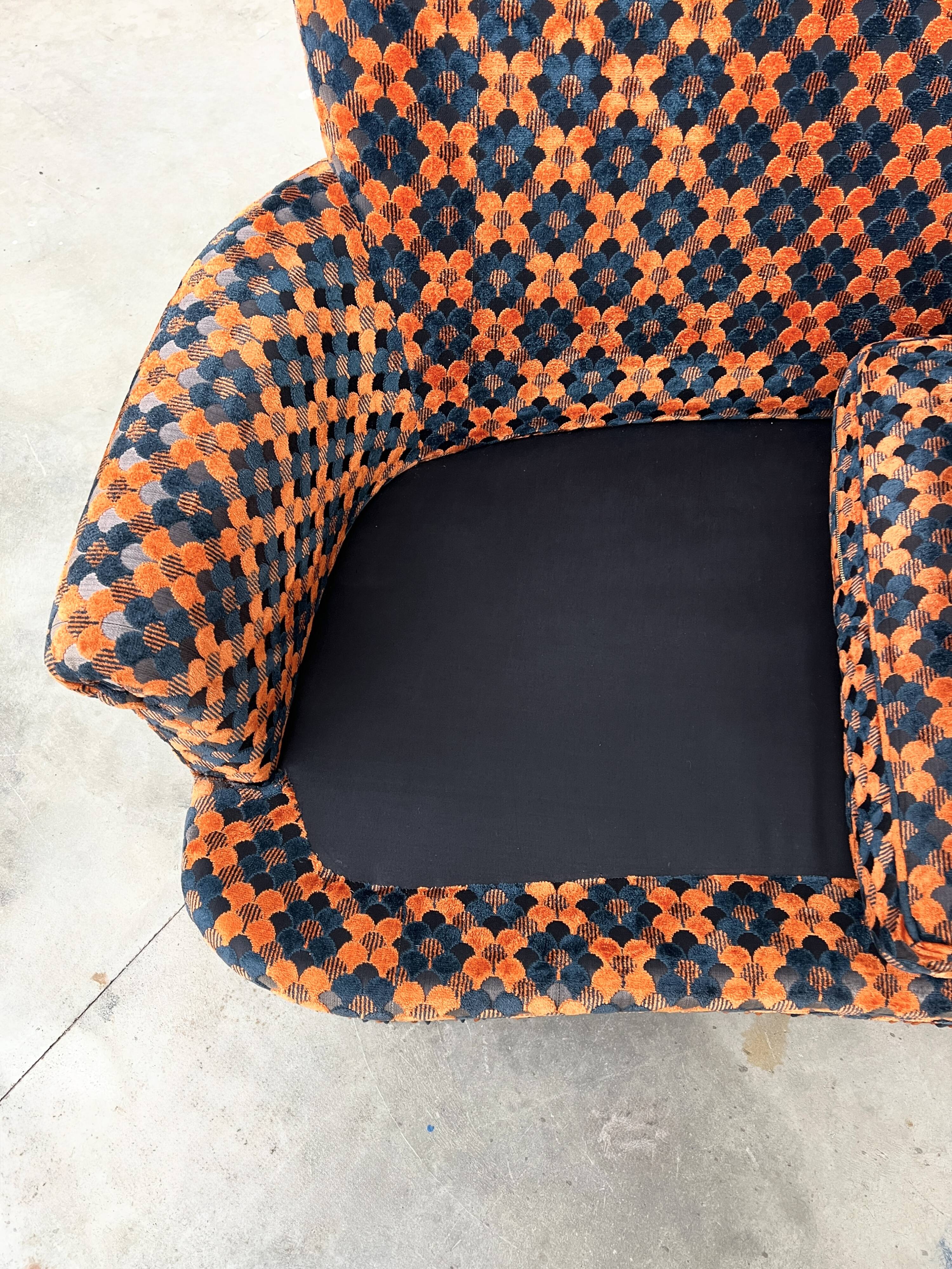 "Maximalist" 3-Seater Sofa 70s – Carved Velvet & Feathers