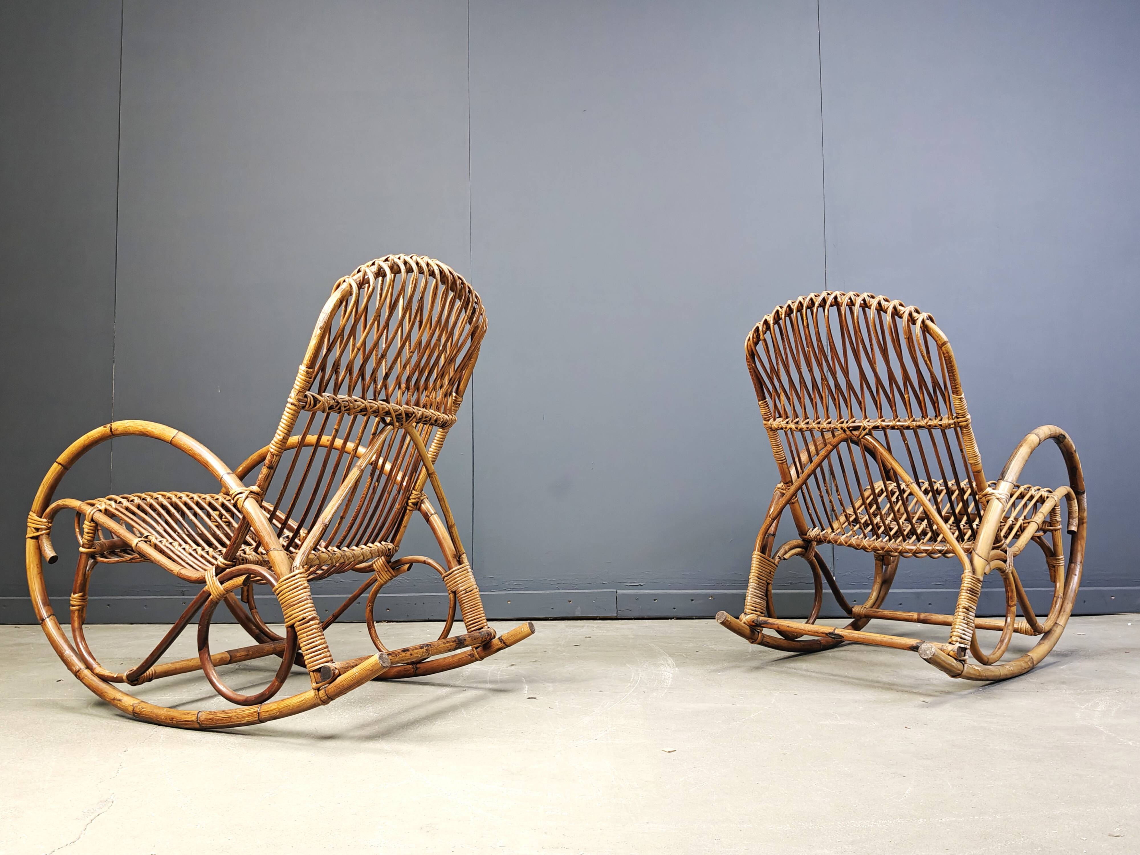 Vintage bamboo rocking chairs, 1960s - set of 2