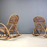 Vintage bamboo rocking chairs, 1960s - set of 2