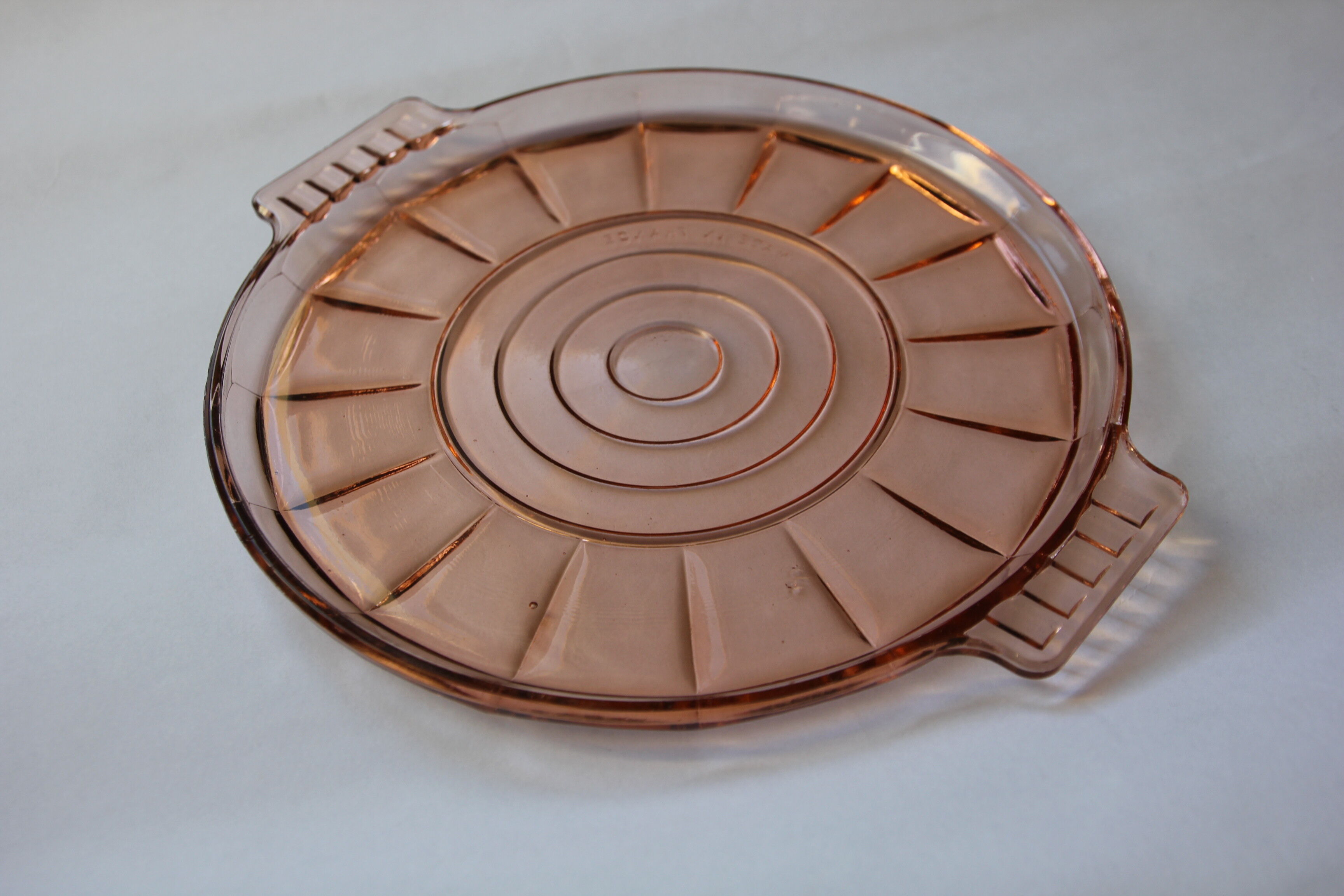 Round pink glass dish