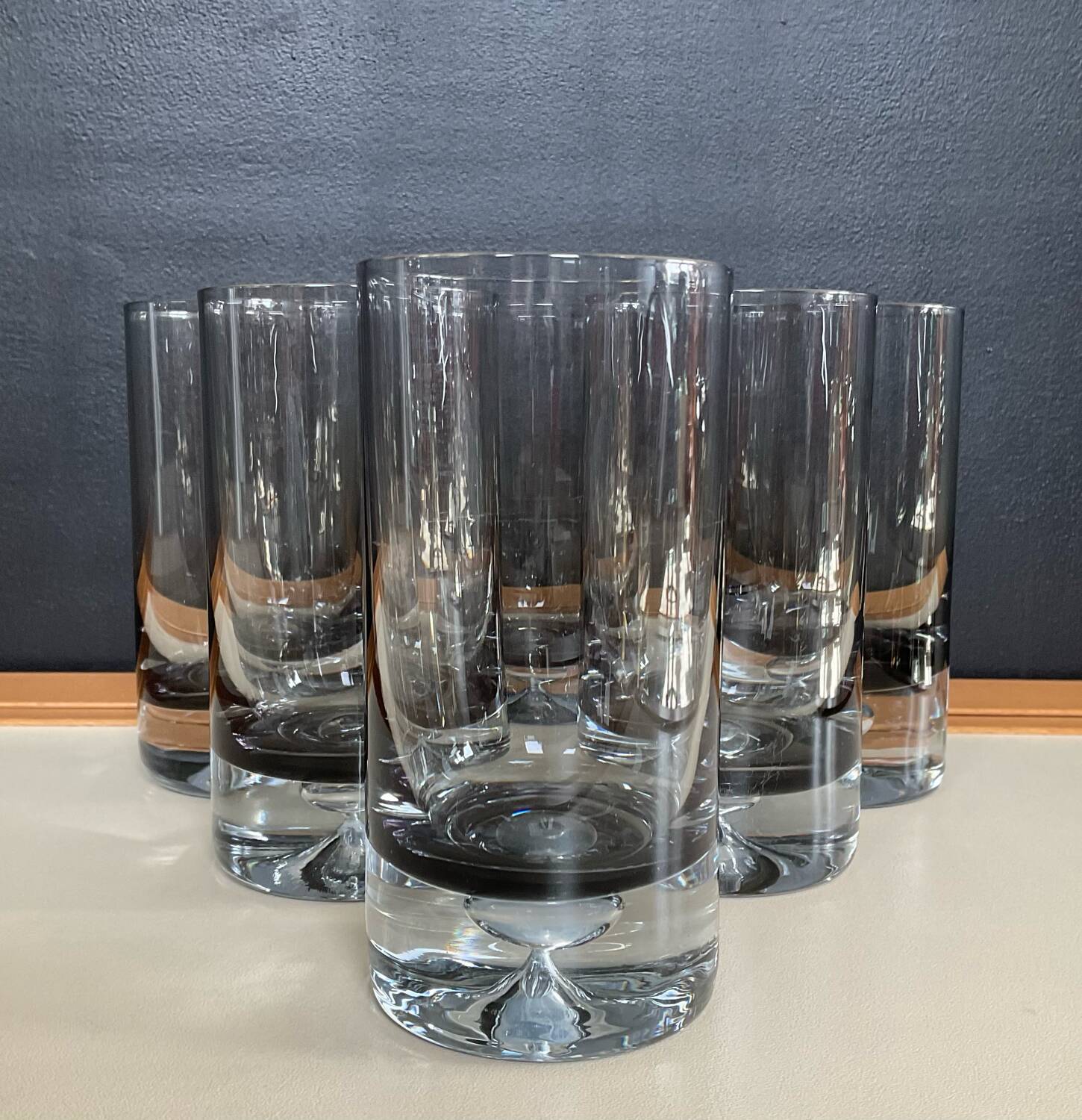 Set of 6 vintage smoked glasses with bubble feet from the 1970s.
