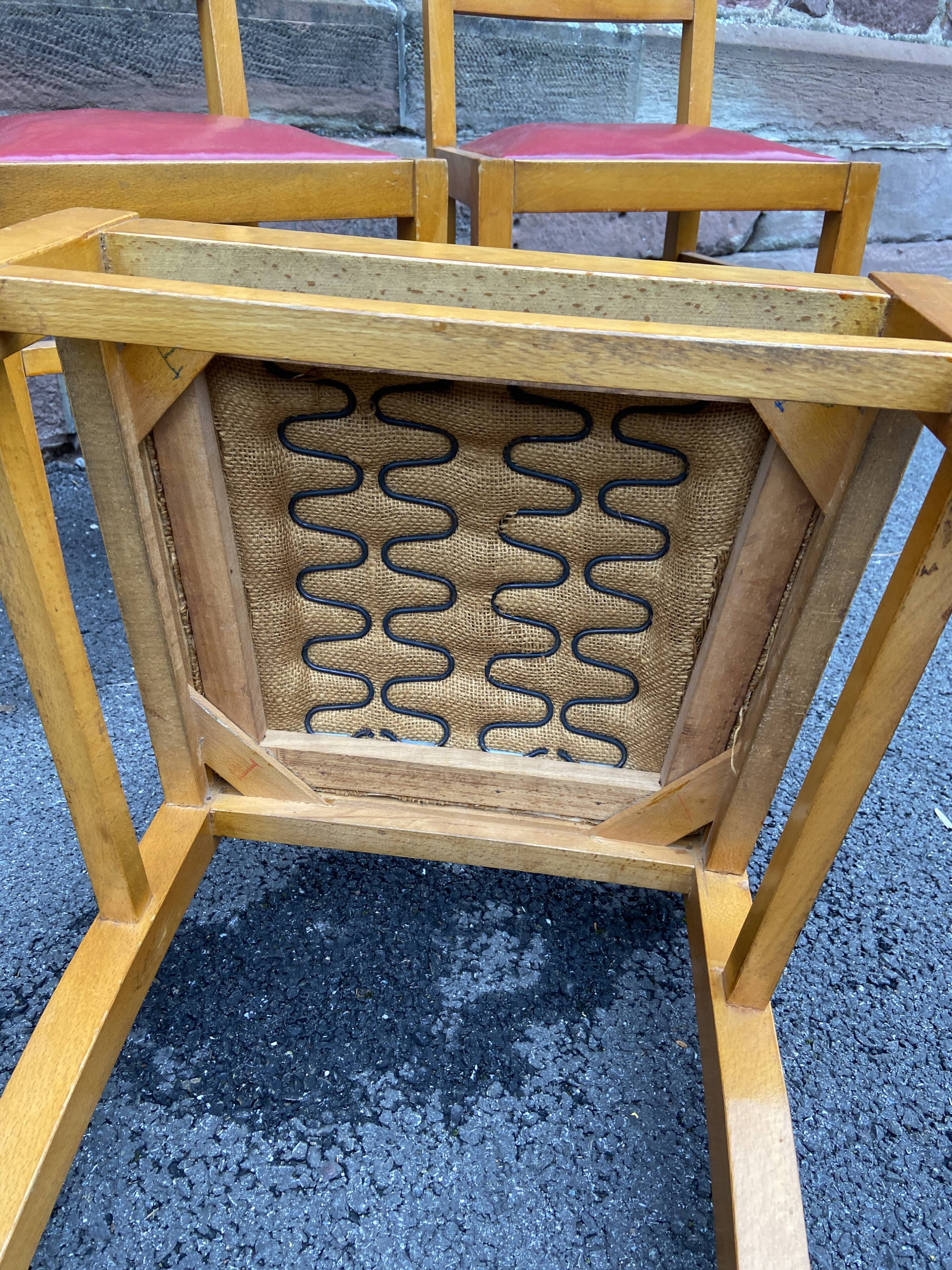 Lot of 4 vintage art deco chairs 1950 mid-century furniture damaged by rené gabriel