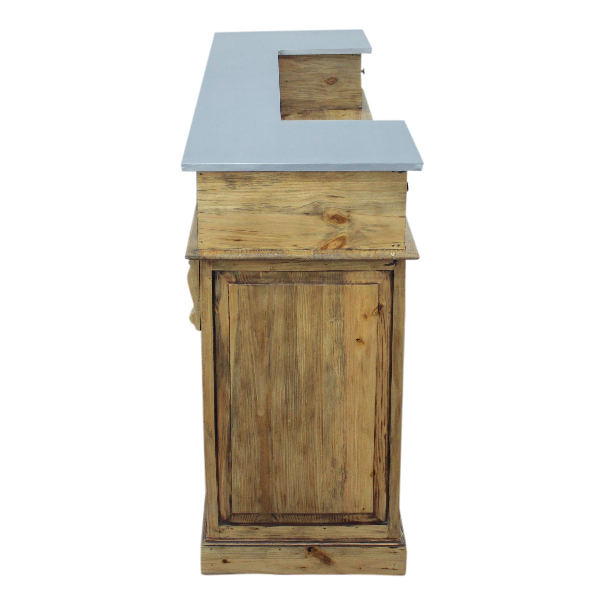 Industrial style bar counter in solid wood and metal top 180cm