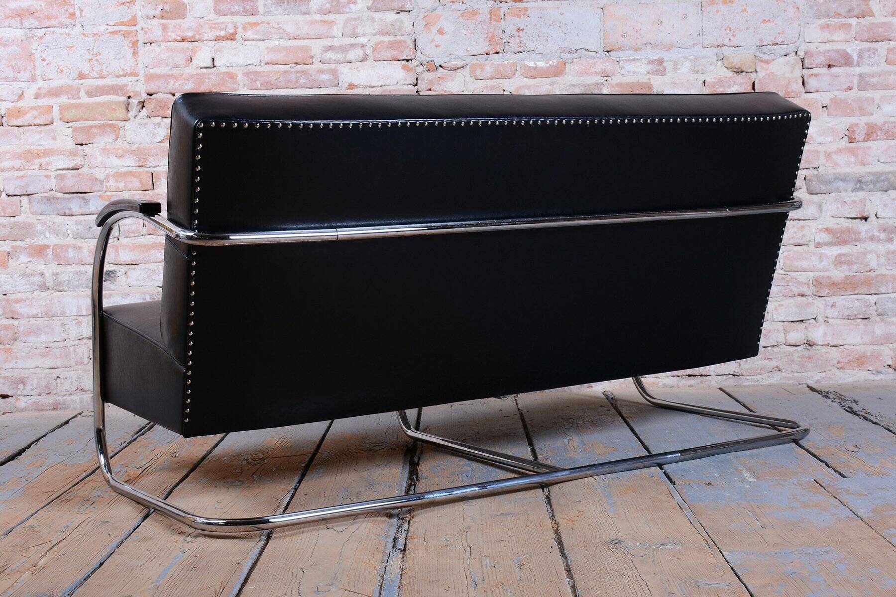 Bauhaus Sofa in Chrome and Leather from Mücke-Melder, Czech, 1930s