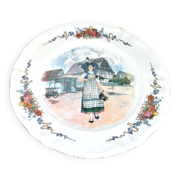 Sarreguemines round plate Obernai in earthenware with Loux Alsace decoration 31.5