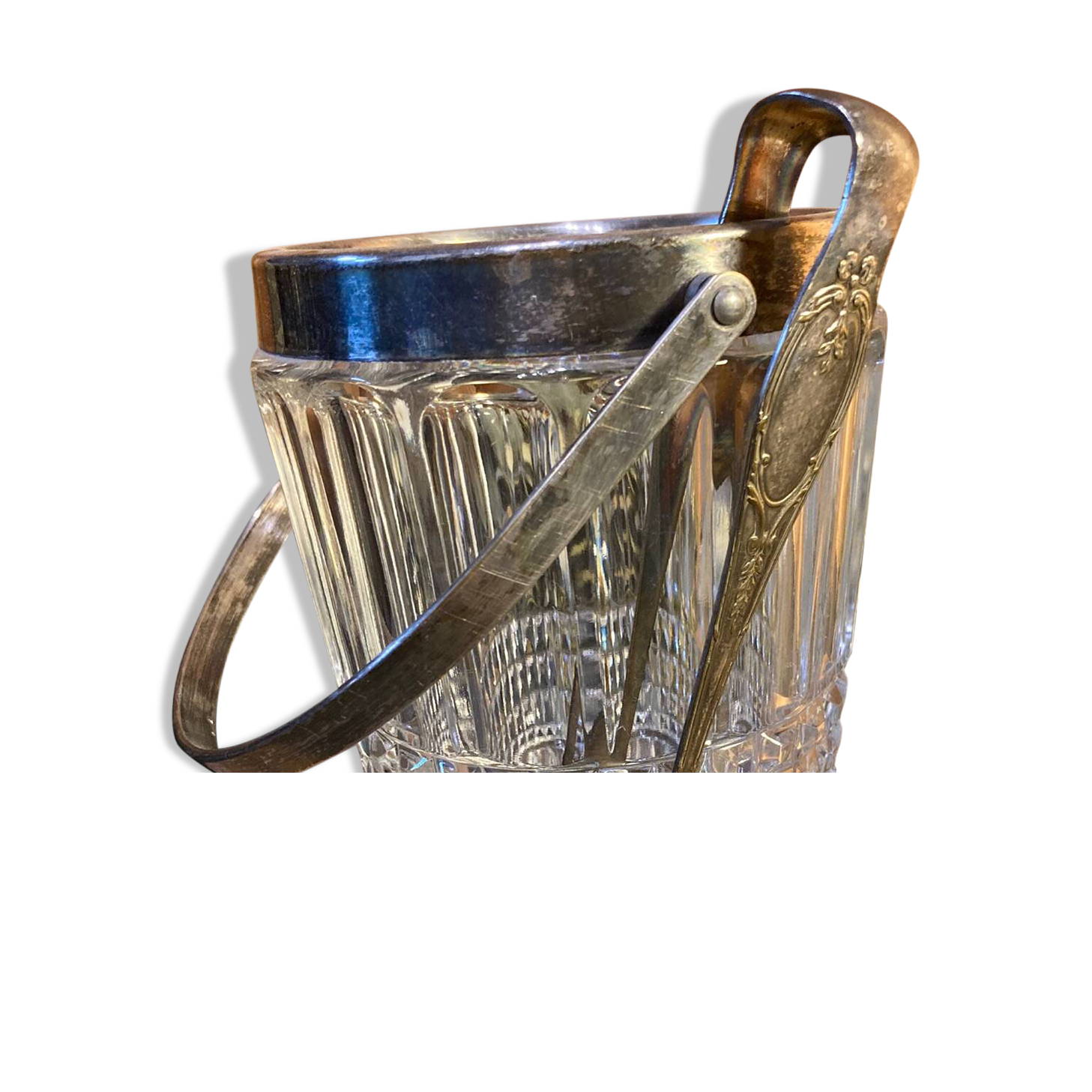 Crystal and silver-plated metal ice bucket + wine tableware tongs