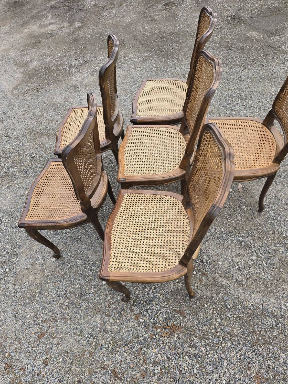 Set of 6 Louis XV chairs in wood and cane