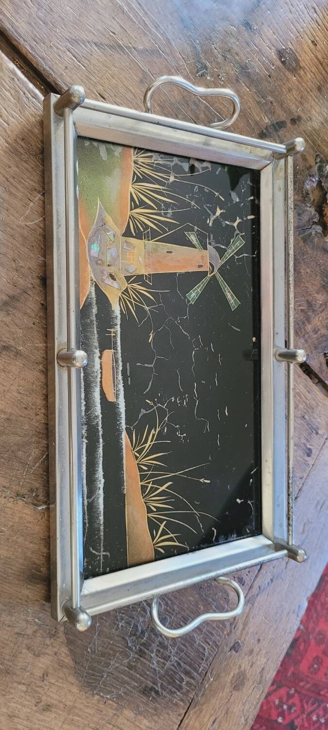 30s painted glass tray