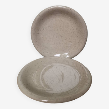 Set of 2 vintage speckled beige stoneware ceramic plates