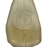 Fauteuil pivotant vintage en cuir crème avec pied octogonal Design 1970