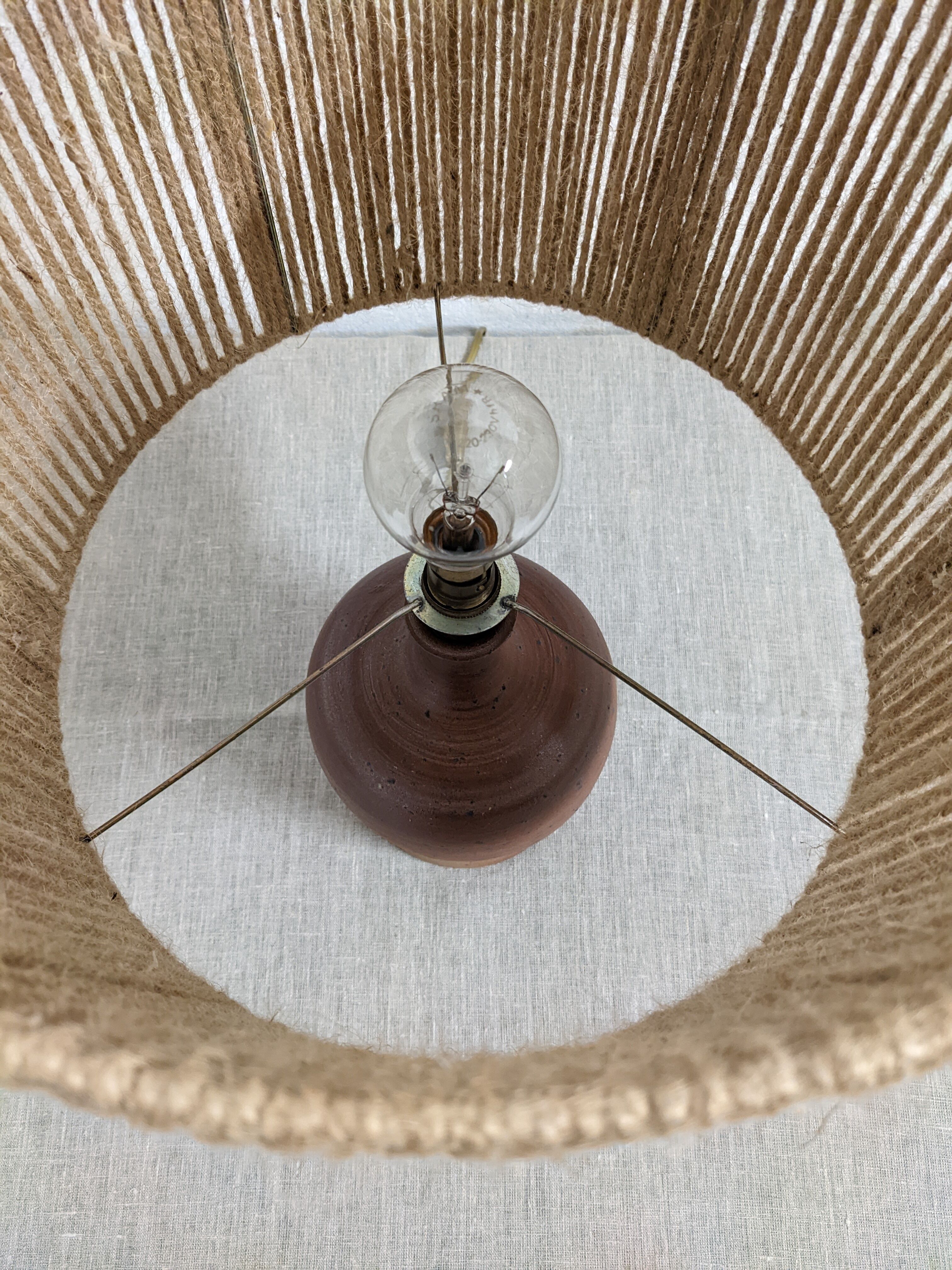 Vintage stoneware lamp and jute rope