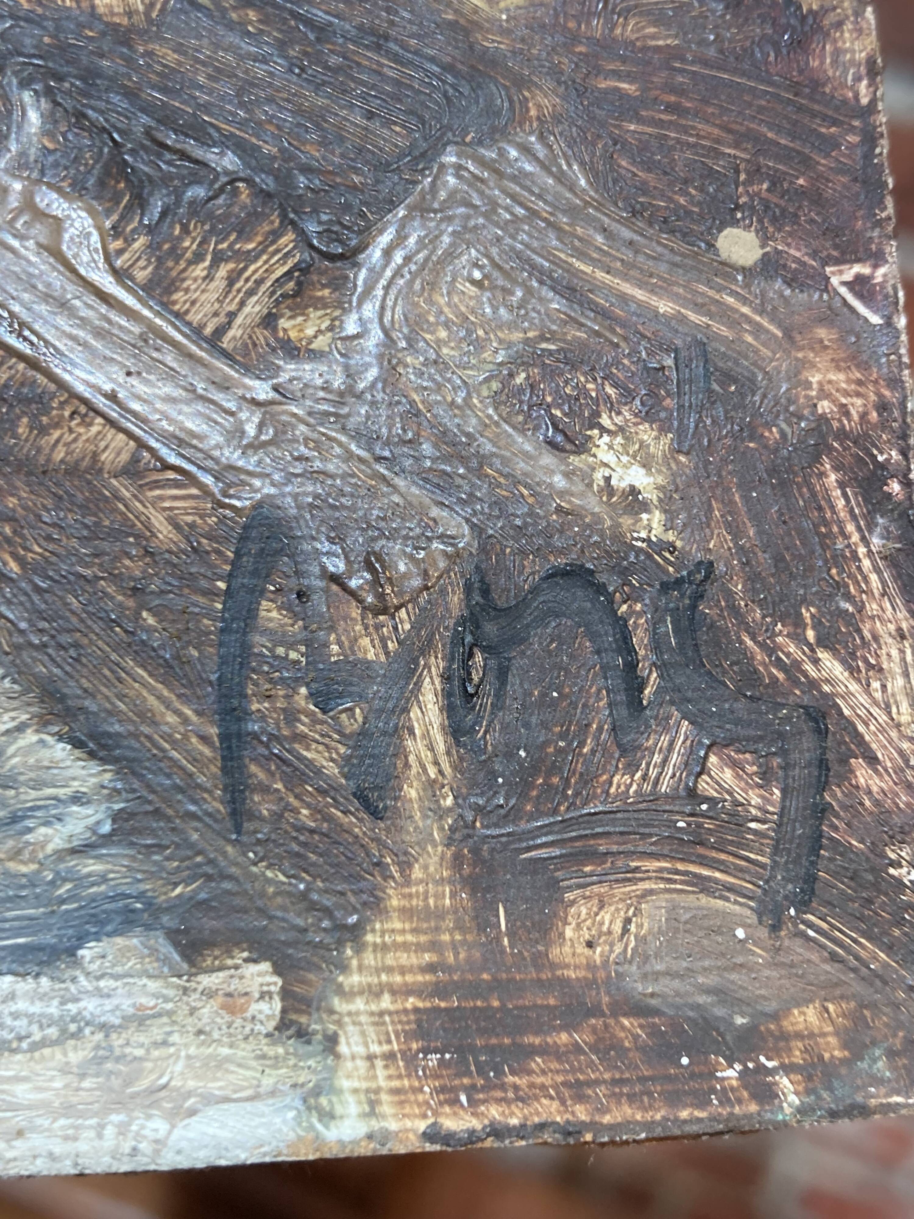 Oil on wood of a seaport signed B. Ny