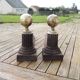 Antique neoclassical cast iron & brass fireplace andirons
