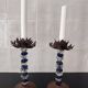 Pair of mid-century candlesticks in brass and glass beads, base in
