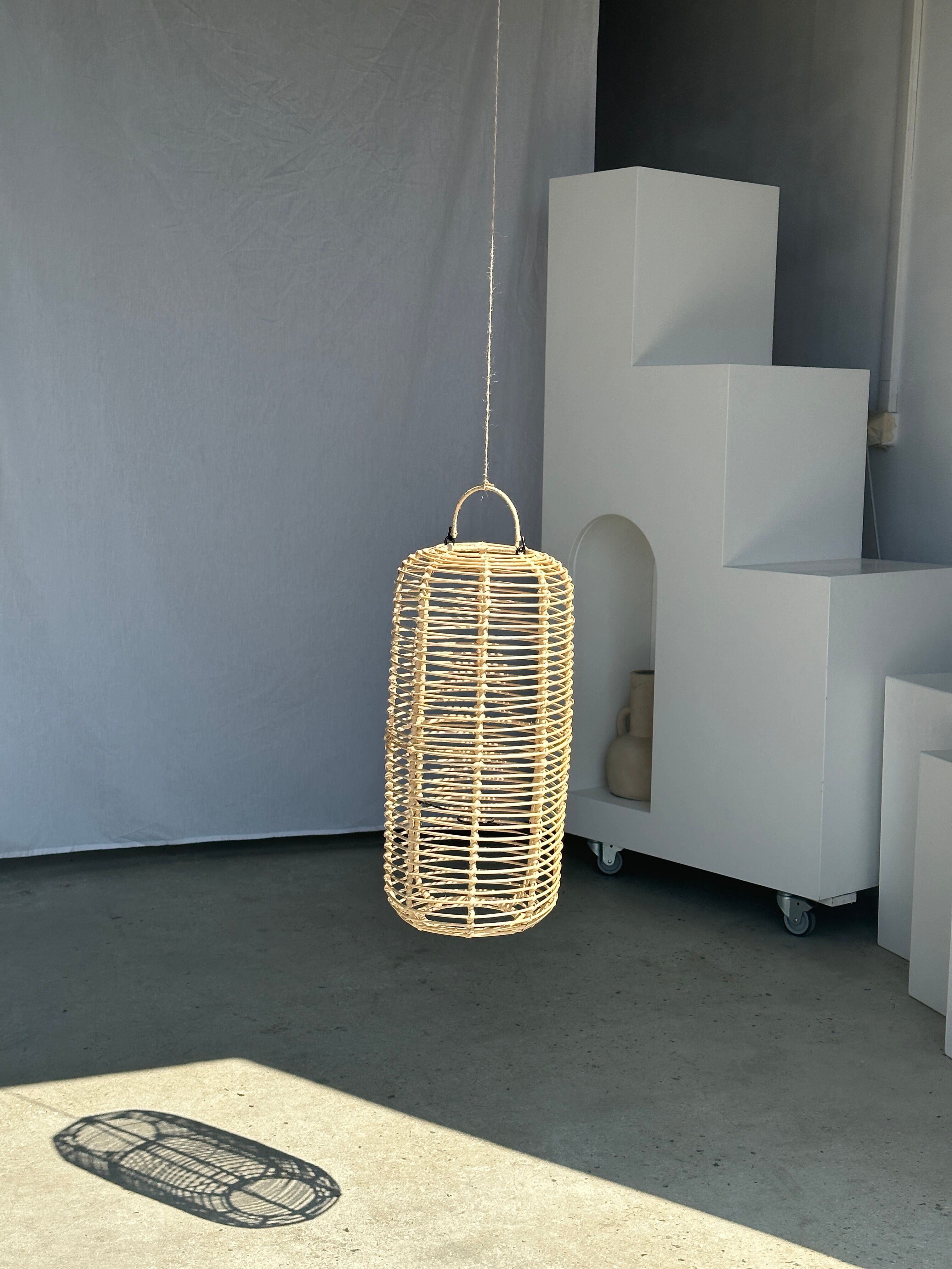 Large lantern-shaped rattan pendant lamp H50 D24