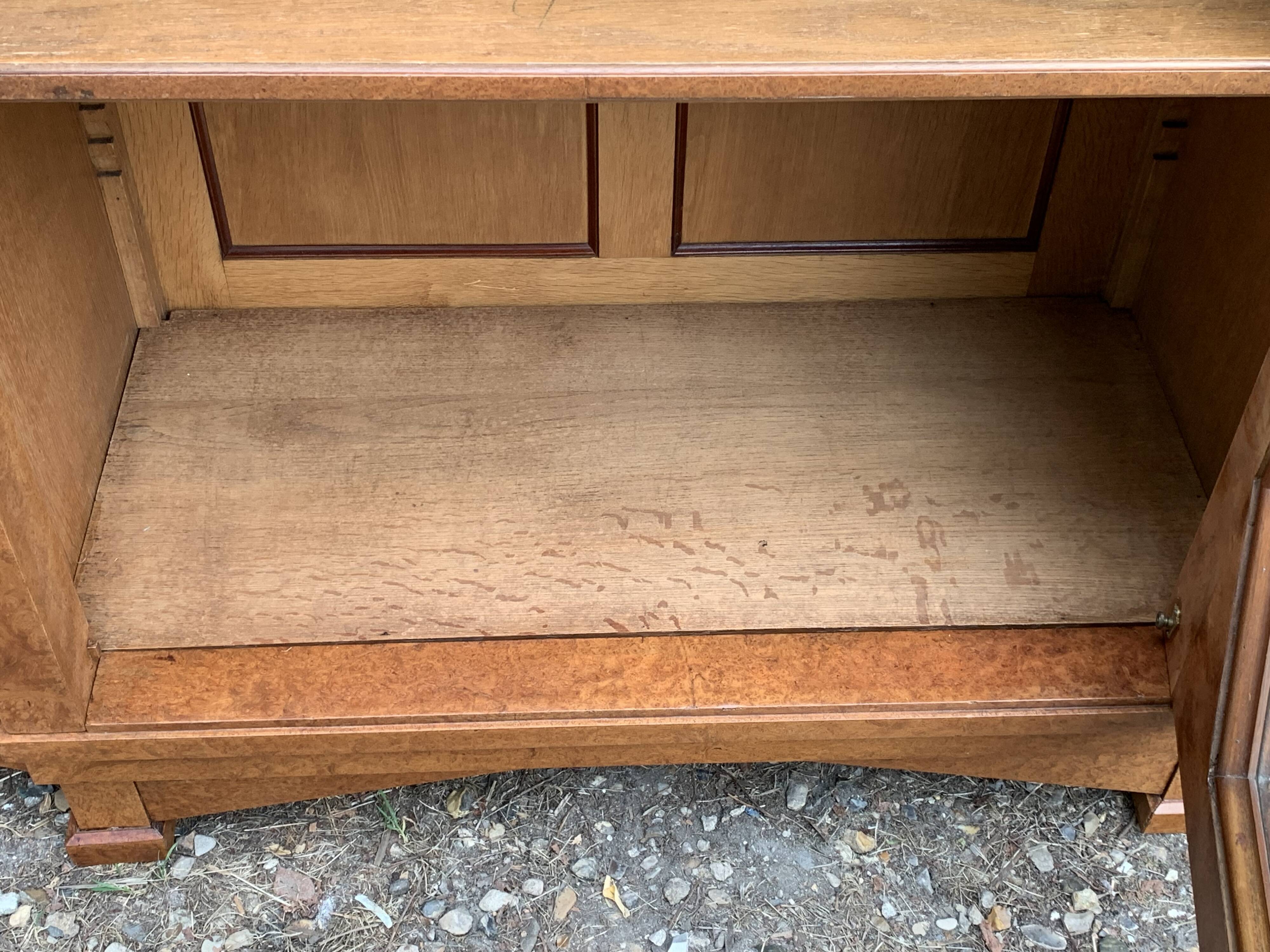 Art deco glass china cabinet in burr walnut 1930