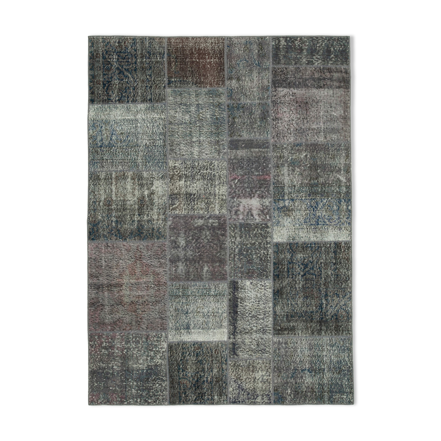 Handmade anatolian overdyed 173 cm x 240 cm grey patchwork rug