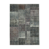 Handmade anatolian overdyed 173 cm x 240 cm grey patchwork rug