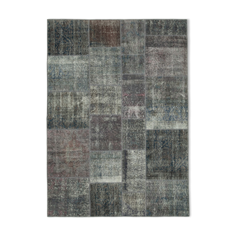 Handmade anatolian overdyed 173 cm x 240 cm grey patchwork rug