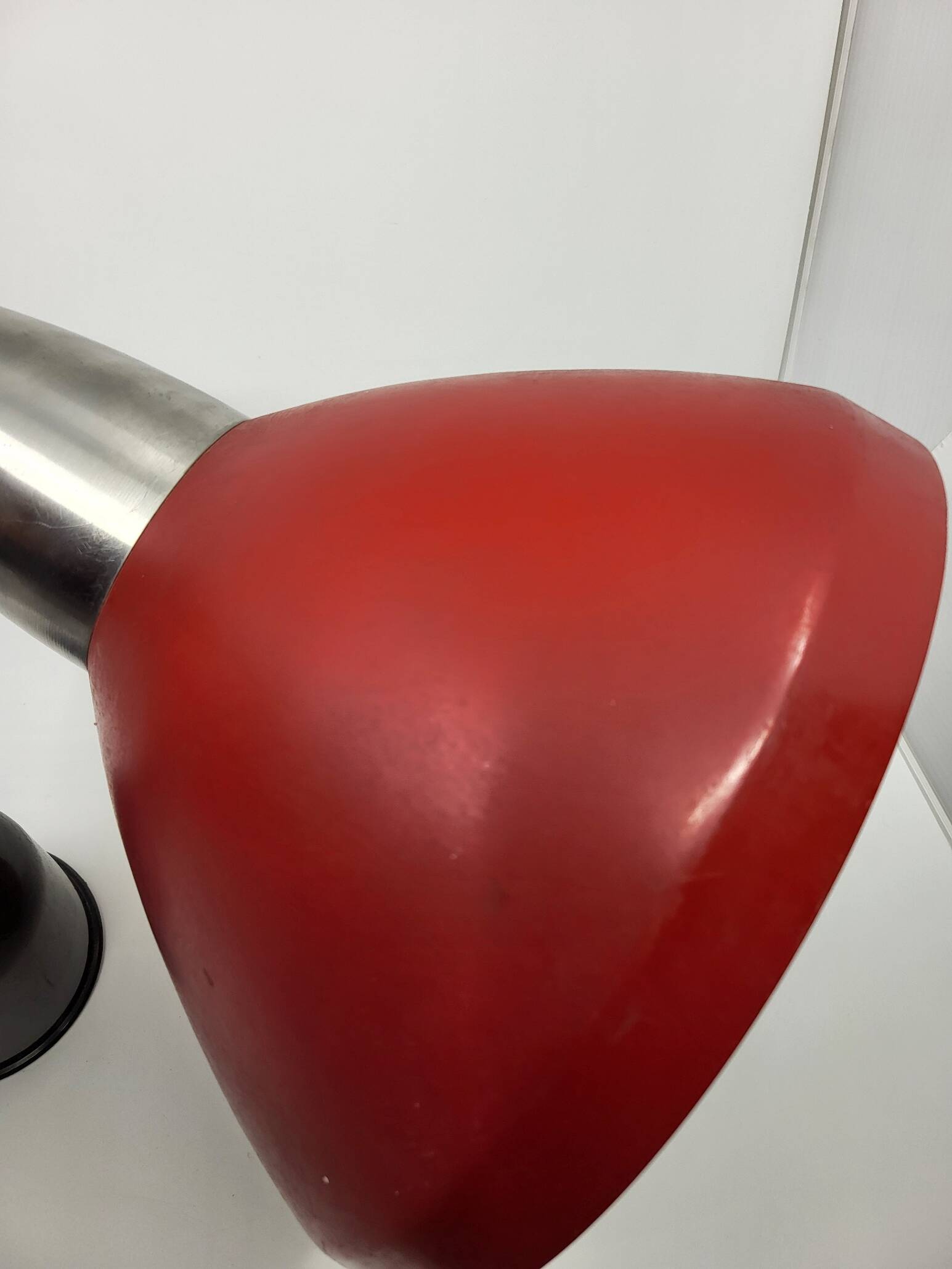 Vintage 1950s Red Metal Industrial Pendant Light